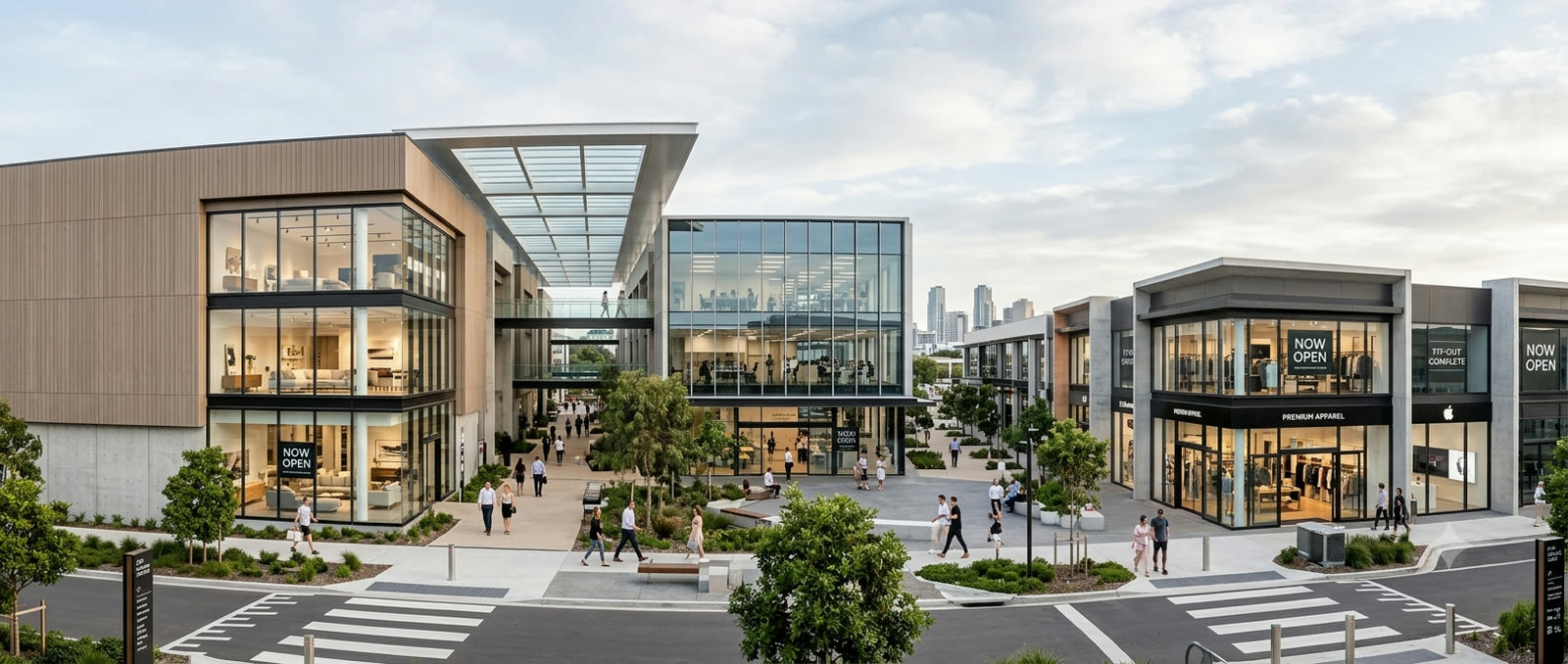 Commercial showroom and office block with a daylit frontage