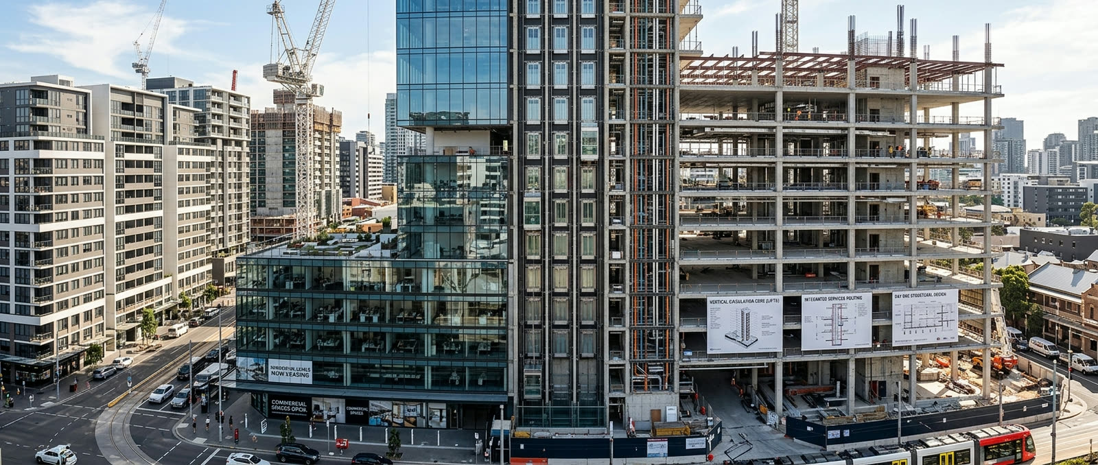 Multi-storey apartment block rising floor by floor