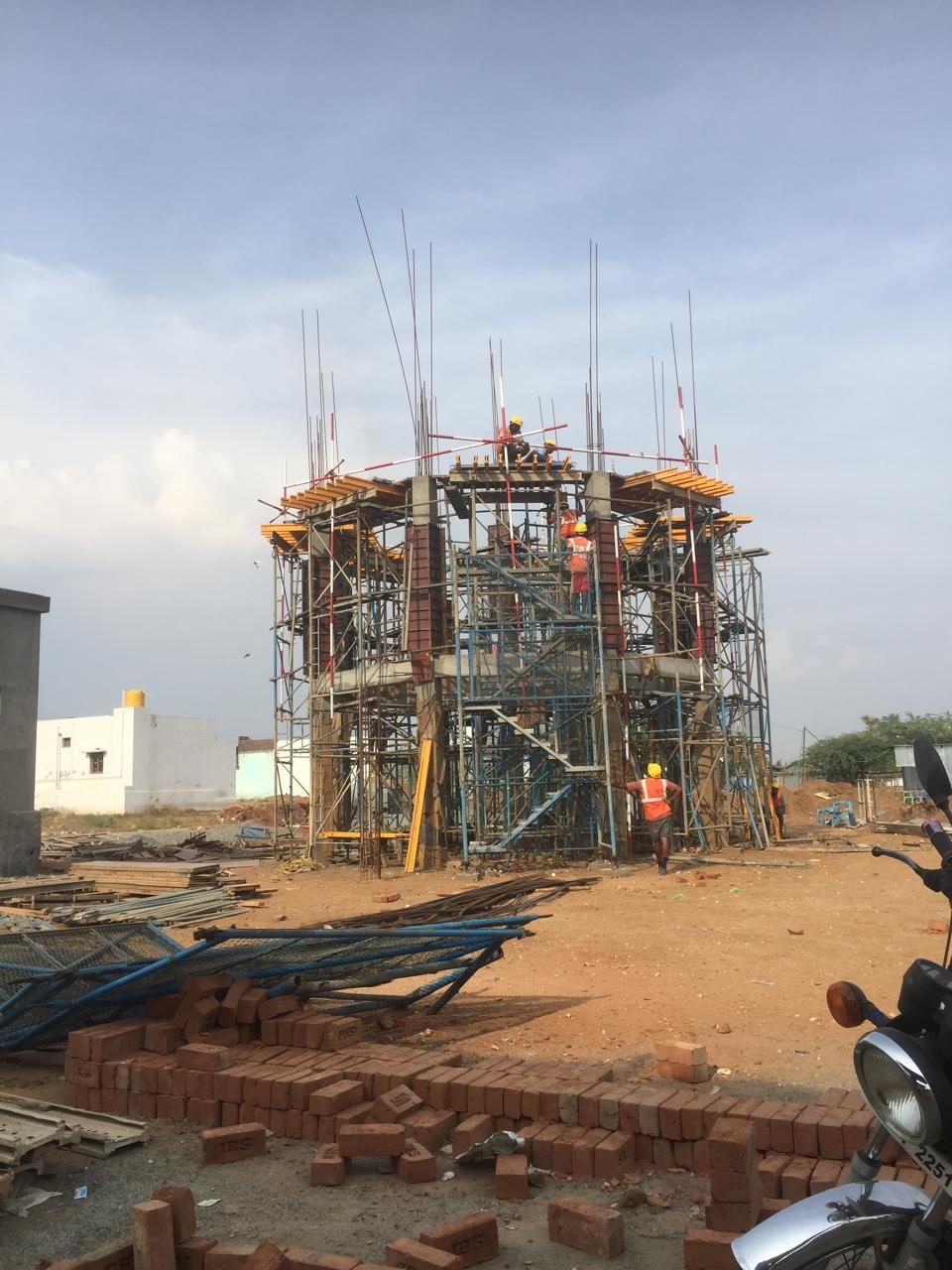 The tank staging going up - columns and braces cast, the bottom dome being formed